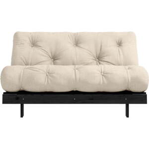 Šedobéžová lněná rozkládací pohovka 140 cm Roots Black Night – Karup Design