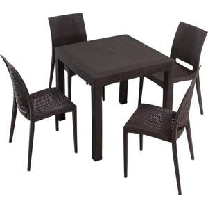 Tmavě hnědý zahradní jídelní set z umělého ratanu pro 4 Rattan – Floriane Garden