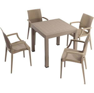 Béžový zahradní jídelní set z umělého ratanu pro 4 Rattan – Floriane Garden