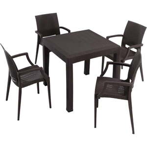 Tmavě hnědý zahradní jídelní set z umělého ratanu pro 4 Rattan – Floriane Garden