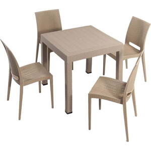 Béžový zahradní jídelní set z umělého ratanu pro 4 Rattan – Floriane Garden