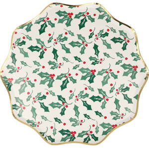 Papírové jednorázové tácky v sadě 8 ks Holly Pattern – Meri Meri