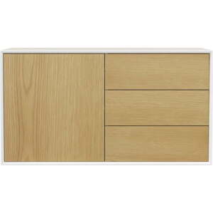 Nízká závěsná komoda v dekoru dubu v bílé a přírodní barvě 113x61 cm Wall – Tenzo