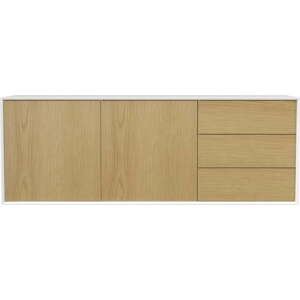 Nízká závěsná komoda v dekoru dubu v bílé a přírodní barvě 168x61 cm Wall – Tenzo