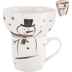 Bílý porcelánový set hrnku a misky s vánočním motivem 2 ks 350 ml – Orion