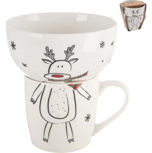 Bílý porcelánový set hrnku a misky s vánočním motivem 2 ks 350 ml – Orion