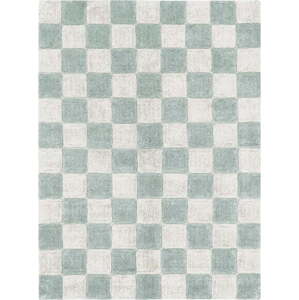 Světle modro-krémový pratelný ručně tkaný bavlněný koberec 120x160 cm Kitchen Tiles Blue Sage – Lorena Canals