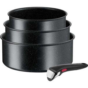 Hliníkové hrnce s nepřilnavým povrchem na indukci v sadě 3 ks INGENIO Black stone L3998902 – Tefal