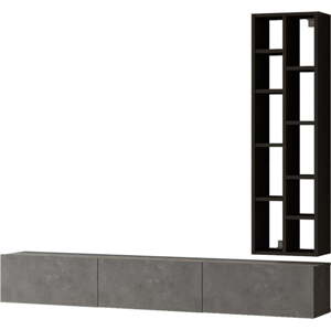 Černo-šedý TV stolek v dekoru betonu 175x25x27 cm – Kalune Design