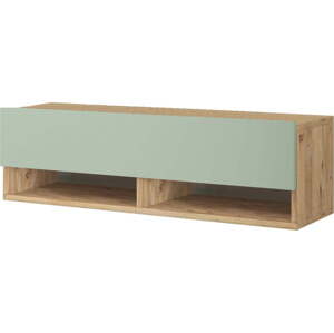 TV stolek v dekoru borovice v zeleno-přírodní barvě 100x29x32 cm – Kalune Design