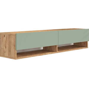 TV stolek v dekoru borovice v zeleno-přírodní barvě 140x29x32 cm – Kalune Design