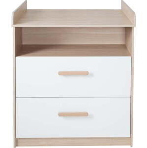 Bílá/v přírodní barvě dětská komoda v dekoru dubu s přebalovacím pultem 88x98x75 cm Cabane – Roba