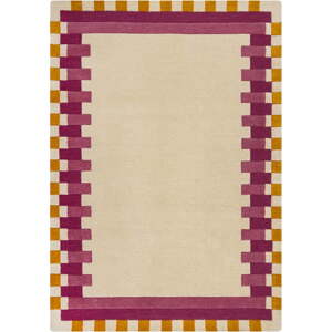 Žluto-růžový ručně tkaný vlněný koberec 120x170 cm Kai Wool Border – Flair Rugs