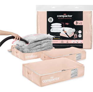 Vakuové plastové úložné boxy pod postel v sadě 3 ks 65x45x15,5 cm Pink Edition – Compactor