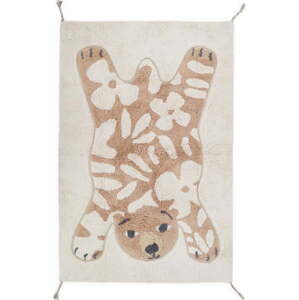 Béžovo-krémový pratelný ručně tkaný bavlněný dětský koberec 100x150 cm Flowerbear – Nattiot