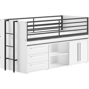 Bílá vyvýšená dětská postel s úložným prostorem s roštem 90x200 cm Sam – Vipack