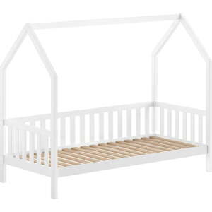 Bílá domečková dětská postel z borovicového dřeva s roštem 90x200 cm Cabane – Vipack