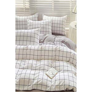 Bílo-šedé prodloužené povlečení na jednolůžko z bavlny Renforcé s prostěradlem/3dílné 160x220 cm Checkered – Mila Home
