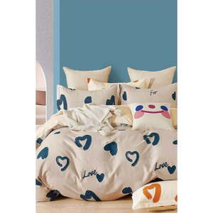 Béžové prodloužené povlečení na dvoulůžko z bavlny Renforcé s prostěradlem/4dílné 200x220 cm Amore – Mila Home