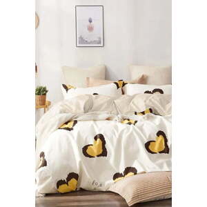 Žluté prodloužené povlečení na dvoulůžko z bavlny Renforcé s prostěradlem/4dílné 200x220 cm Double Heart – Mila Home
