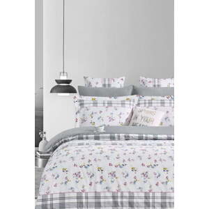 Bílo-šedé prodloužené povlečení na dvoulůžko z bavlny Renforcé s prostěradlem/4dílné 200x220 cm – Mila Home