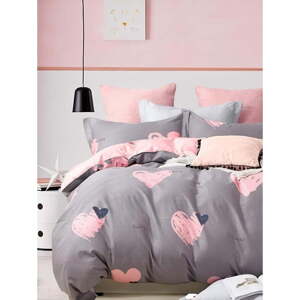 Růžovo-hnědé prodloužené povlečení na dvoulůžko z bavlny Renforcé s prostěradlem/4dílné 200x220 cm Beloved – Mila Home