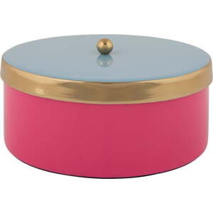 Růžový dekorativní kovový úložný box ø 16x6 cm Double Funky – PT LIVING