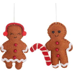 Textilní ručně vyrobené vánoční ozdoby v sadě 2 ks 10 cm Gingerbread Couple – Sass & Belle