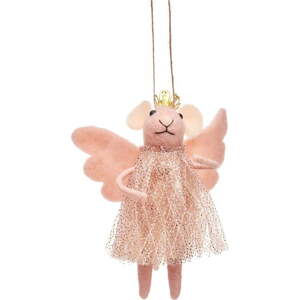 Textilní ručně vyrobená vánoční ozdoba 13 cm Pink Princess Fairy Mouse – Sass & Belle