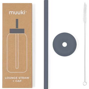 Silikonové brčko s čistícím kartáčkem/s víčkem Smoke Grey – Muuki