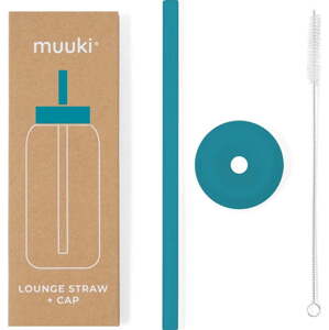 Silikonové brčko s čistícím kartáčkem/s víčkem Tahiti Blue – Muuki