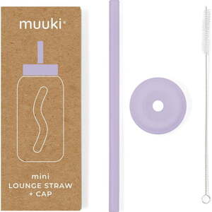 Silikonové brčko s čistícím kartáčkem/s víčkem Pastel Lilac – Muuki