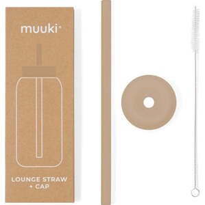 Silikonové brčko s čistícím kartáčkem/s víčkem Milk Coffee – Muuki