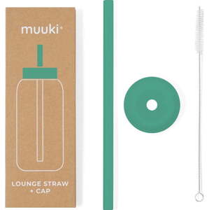 Silikonové brčko s čistícím kartáčkem/s víčkem Frosted Green – Muuki