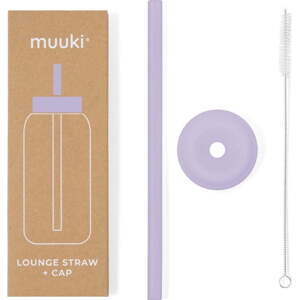 Silikonové brčko s čistícím kartáčkem/s víčkem Pastel Lilac – Muuki