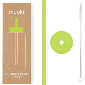 Silikonové brčko s čistícím kartáčkem/s víčkem Electric Lime – Muuki