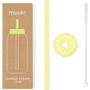 Silikonové brčko s čistícím kartáčkem/s víčkem Sunny Lemonade – Muuki