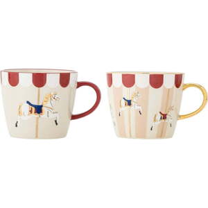 Krémové hrnky s vánočním motivem z kameniny v sadě 2 ks 300 ml Merry-go-round – Bloomingville