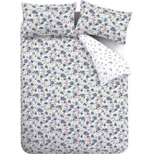 Bílo-modré flanelové prodloužené povlečení na dvoulůžko 230x220 cm Ophelia Floral – Bianca