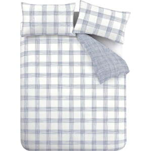 Bílo-modré bavlněné prodloužené povlečení na dvoulůžko 230x220 cm Marlow Check – Bianca