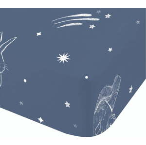 Modré napínací flanelové dětské prostěradlo na dvoulůžko 135x190 cm Starlight Animals – Bianca