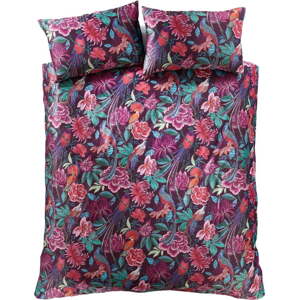 Fialové sametové prodloužené povlečení na dvoulůžko 230x220 cm Kate Floral – Catherine Lansfield