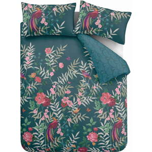 Tmavě zelené prodloužené povlečení na dvoulůžko 230x220 cm Tropical Floral Birds – Catherine Lansfield