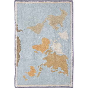 Modro-béžový pratelný ručně tkaný bavlněný dětský hrací koberec 70x100 cm Mini Worldmap – Lorena Canals