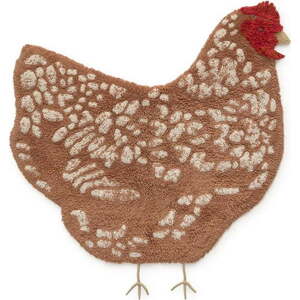 Hnědý pratelný ručně tkaný bavlněný dětský koberec 110x100 cm Chicken – Lorena Canals