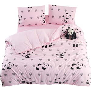 Růžové povlečení na jednolůžko/prodloužené s prostěradlem/3dílné 160x220 cm Panda – Mila Home