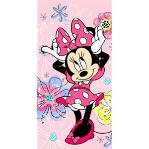 Růžová bavlněná dětská osuška 70x140 cm Minnie "Pink bow" – Jerry Fabrics