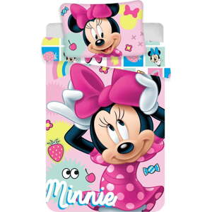 Růžové bavlněné dětské povlečení do postýlky 100x135 cm Minnie "Sweet" – Jerry Fabrics
