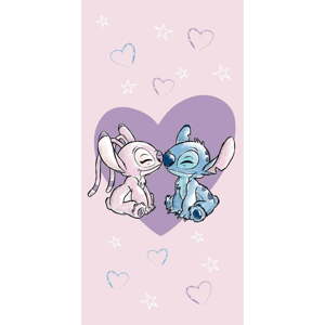 Růžová bavlněná dětská osuška 70x140 cm Lilo and Stitch "Love" – Jerry Fabrics