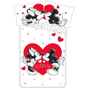 Červeno-bílé bavlněné dětské povlečení na jednolůžko 140x200 cm Mickey and Minnie "Love" – Jerry Fabrics